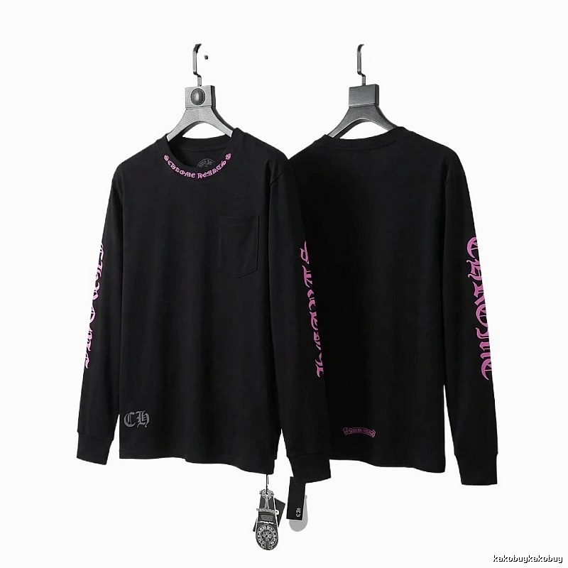 Chrome Hearts Dark Style Pink-lettered Black Long-sleeve