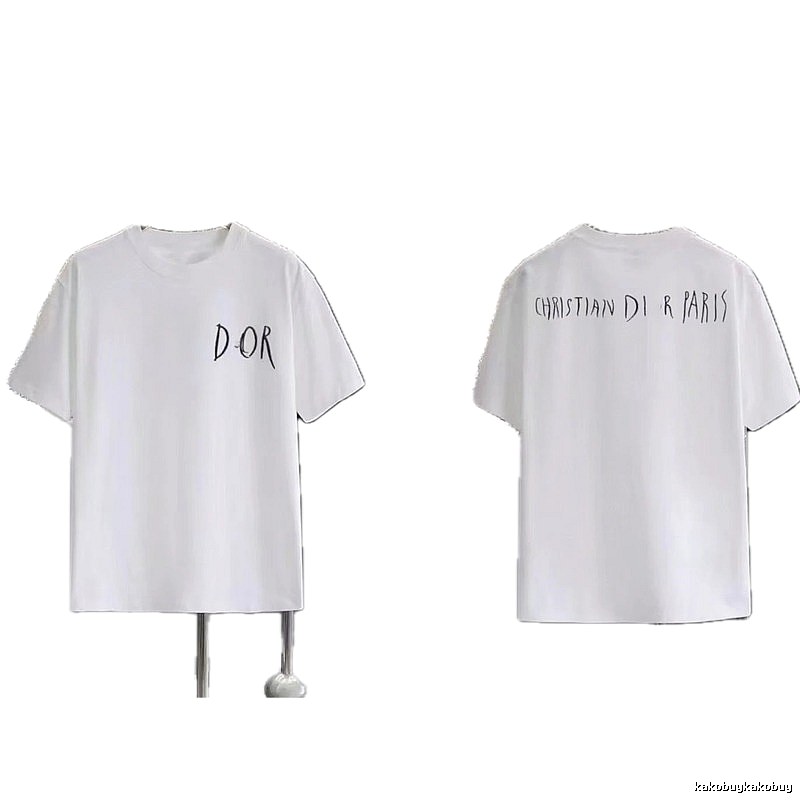 Dior Hand-painted Graffiti Style White Short-sleeved T-shirt