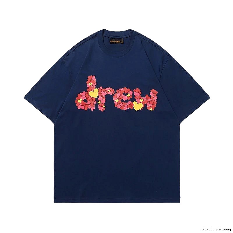 DREW All-over Heart Print Trendy Style Navy Blue Short-sleeve T-shirt
