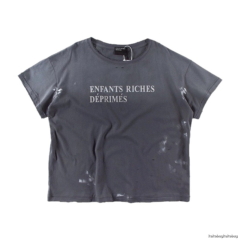 ERD Ink-splatter Distressed Vintage Style Gray Short Sleeve T-shirt