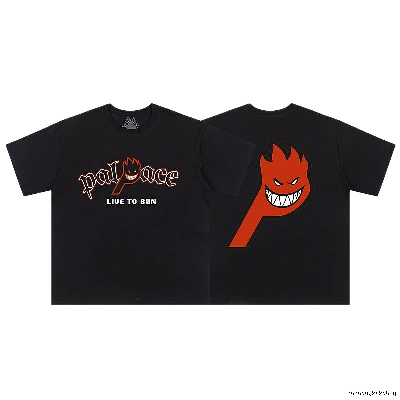 Palace Flame Print Street Style Black Short-sleeve T-shirt