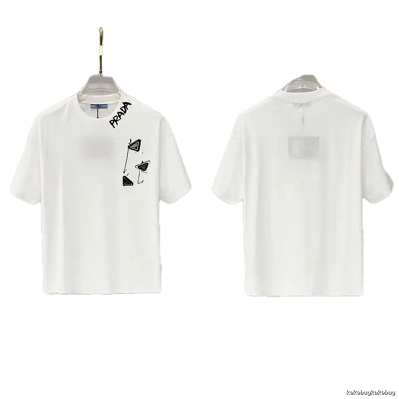 Prada Triangle Logo Casual Style White T-Shirt