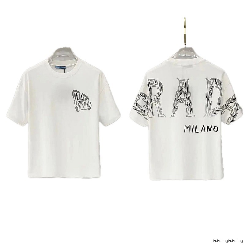 Prada Triangle Logo Trendy & Edgy Style White Short-sleeve T-shirt