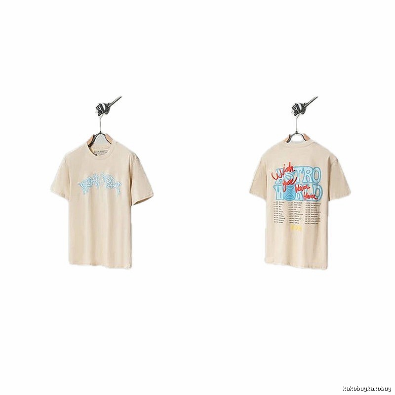 Travis Scott Astro Street Style Apricot Beige Short Sleeve T-Shirt