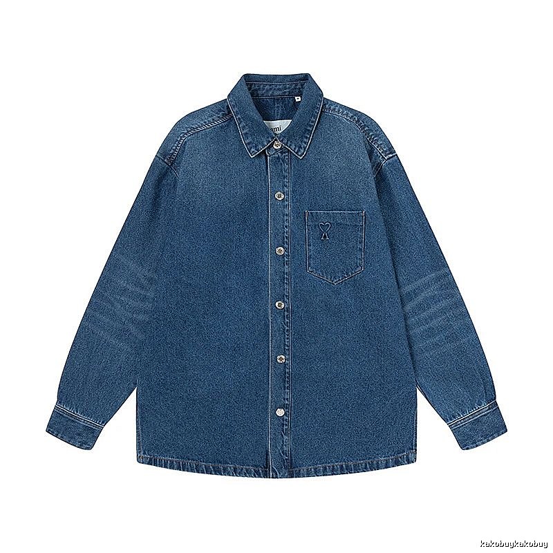 AMI Denim Style Dark Blue Shirt