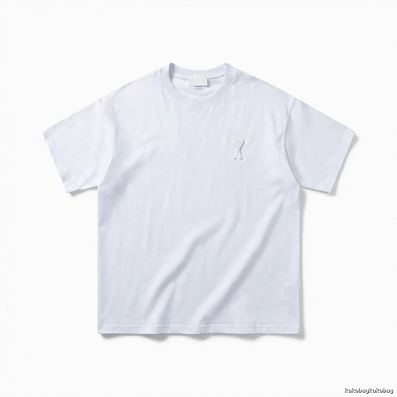 AMI Embroidered Minimalist Style White T-shirt