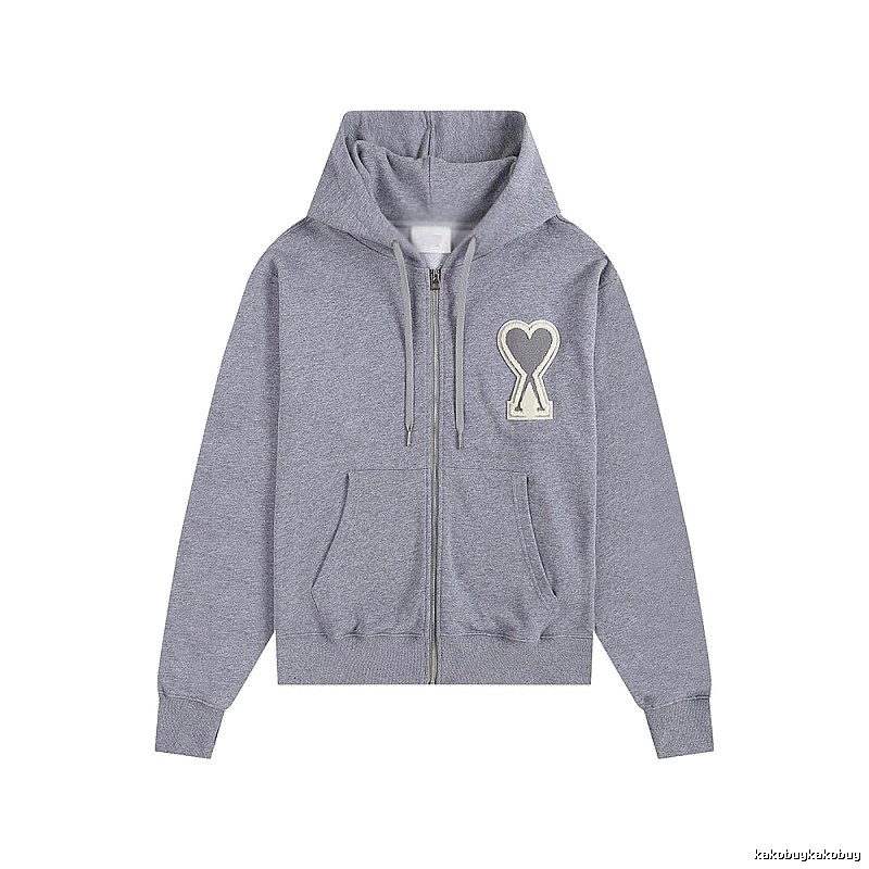 AMI Love Series Grey Zip-Up Hoodie