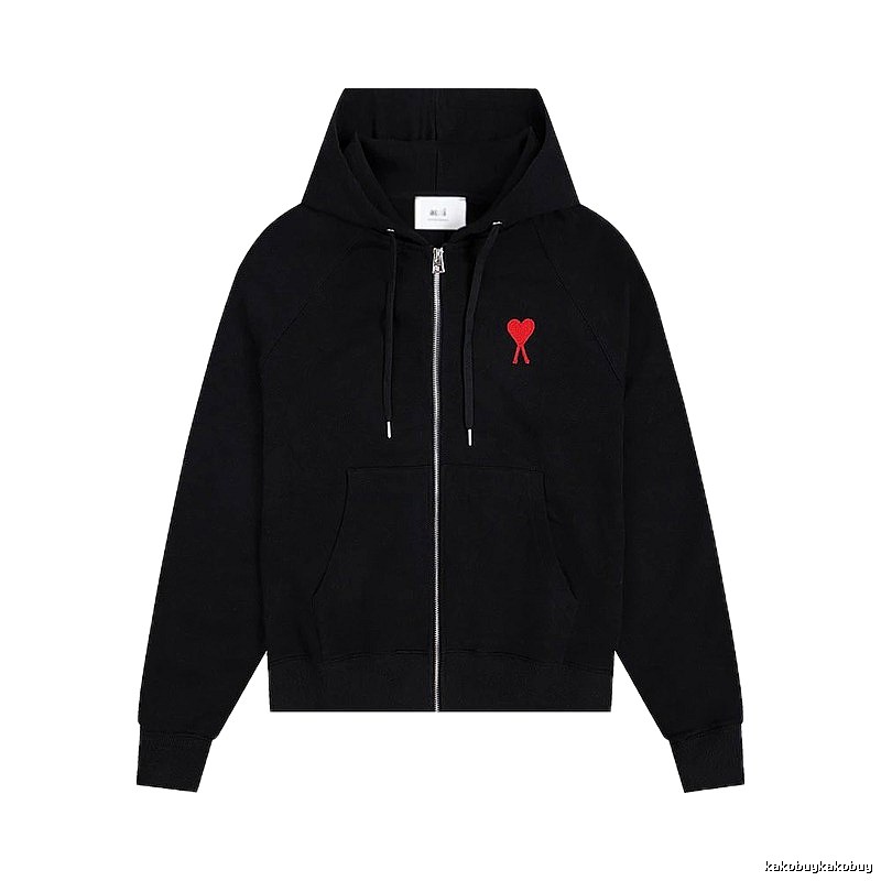 AMI Red Heart Embroidery Trendy Cool Black Sweatshirt