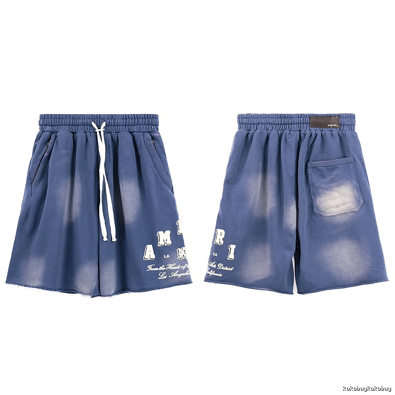 AMIRI Letter Print Street Style Washed Blue Shorts