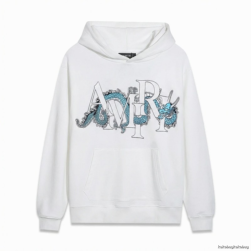AMIRI White Hoodie with Dragon Pattern Print Style