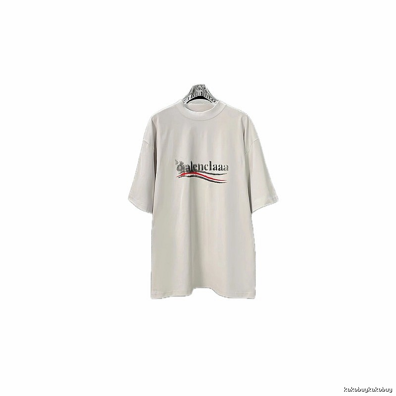 Balenciaga alphabet-style white T-shirt.