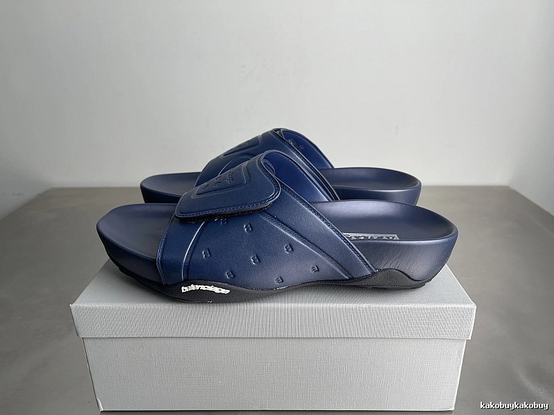 Balenciaga Classic Embossed Trendy Cool Style Navy Blue Slippers
