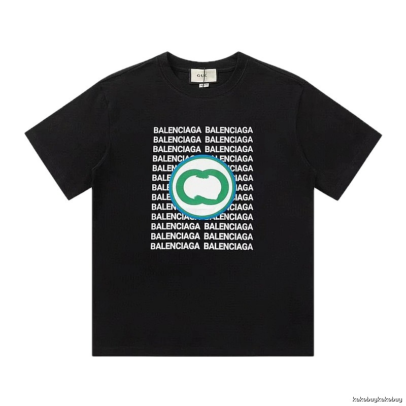 Balenciaga Trendy All-over Print Black Short-sleeve T-shirt