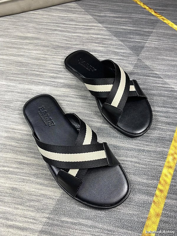 BALLY Classic Webbing Casual Black & White Slippers
