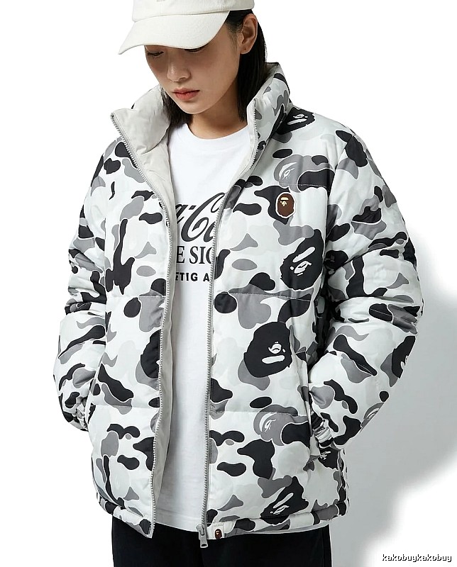 Bape camouflage-style white down jacket