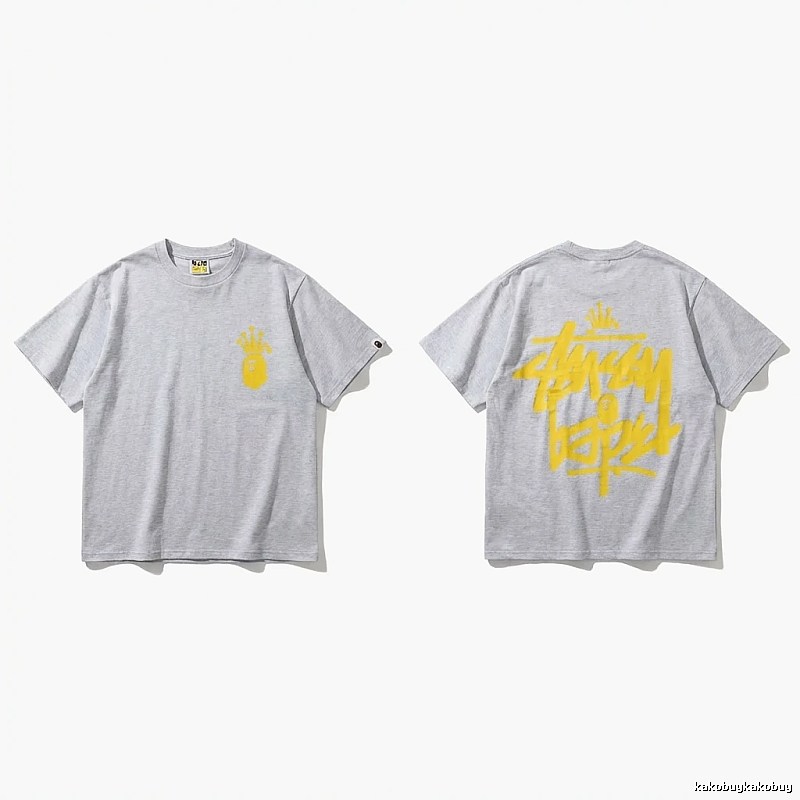 Bape Crown Trendy Brand Light Gray T-shirt
