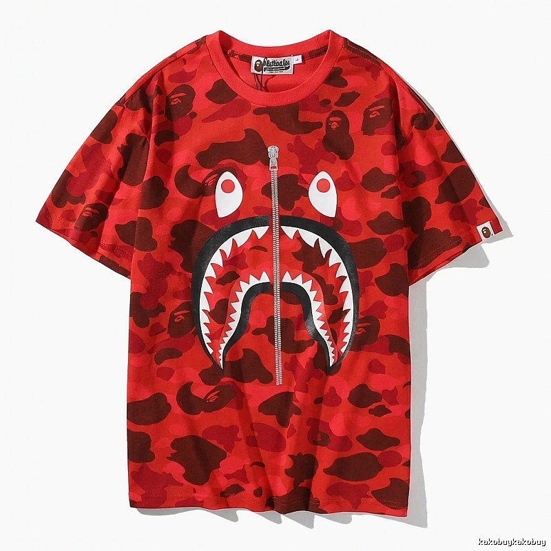 Bape Shark Camouflage Style Red T-shirt