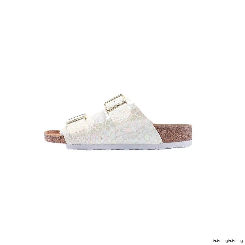 Birkenstock Double-Buckle Casual Iridescent White Slide Sandals