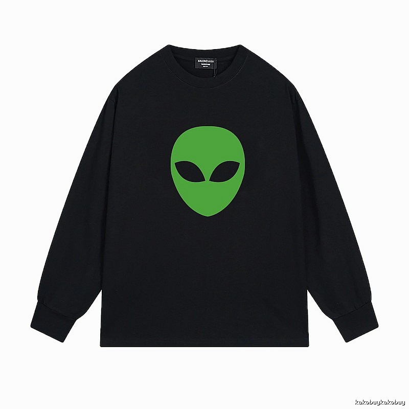 Black long-sleeved shirt with Balenciaga alien print