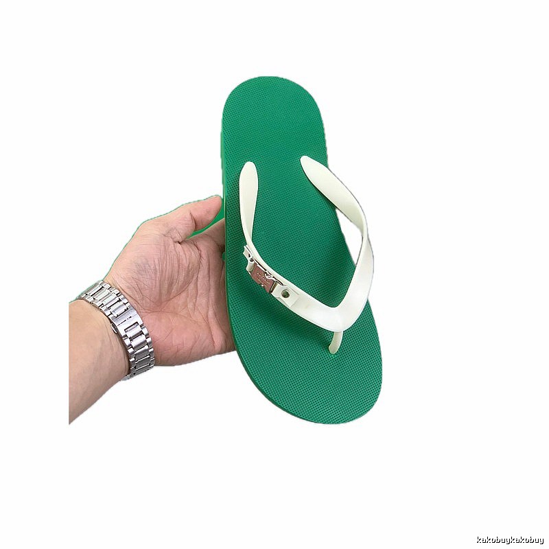 BOTTEGA VENETA Minimalist Style Green and White Colorblock Flip-Flops