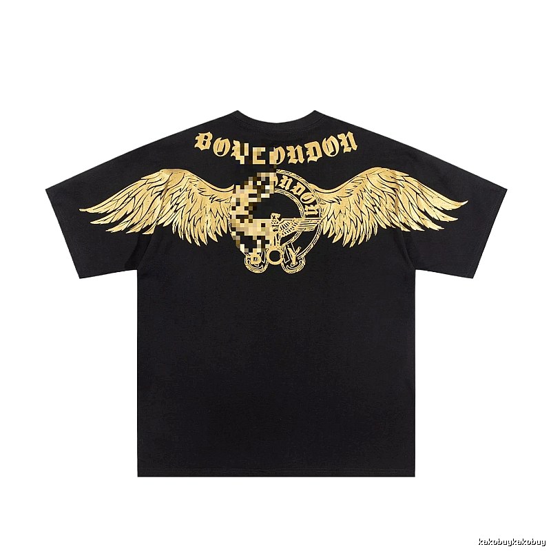 BOY Street Style Black Short-sleeve T-shirt with Gold Foil Stamped Wings