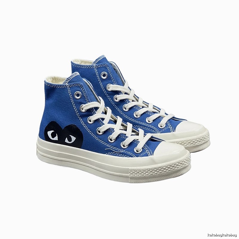 CDG Love Blue High-top Canvas Shoes