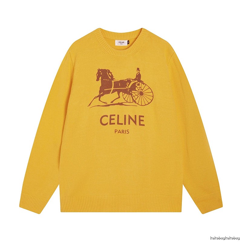 CELINE Yellow Logo Knit Sweater for Travel Packing