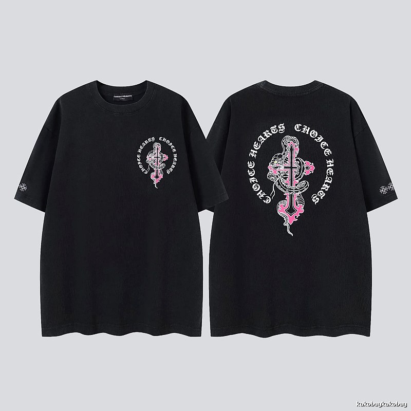 Chrome Hearts Gothic Style Snake & Cross Black Short-Sleeve T-Shirt