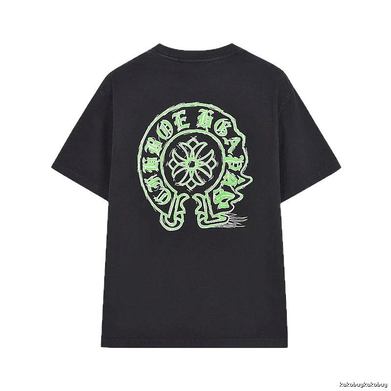 Chrome Hearts Horseshoe Print Street Style Black & Green Short-Sleeve T-Shirt