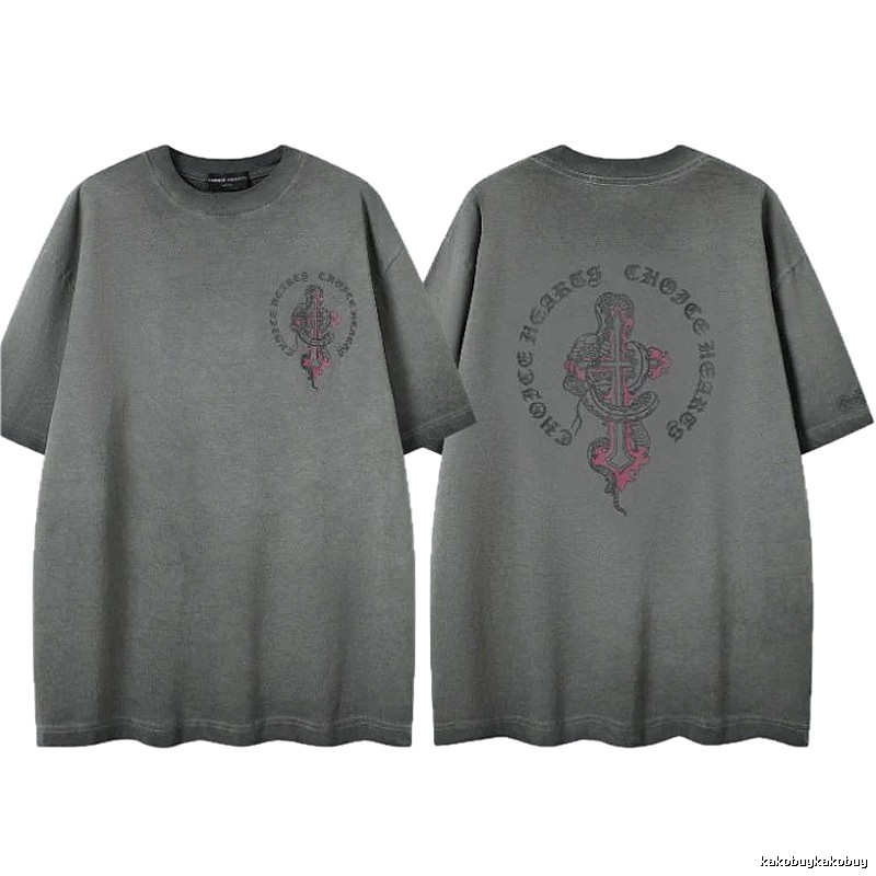 Chrome Hearts Spirit Snake Cross Vintage Smoke Grey Short-sleeve T-shirt