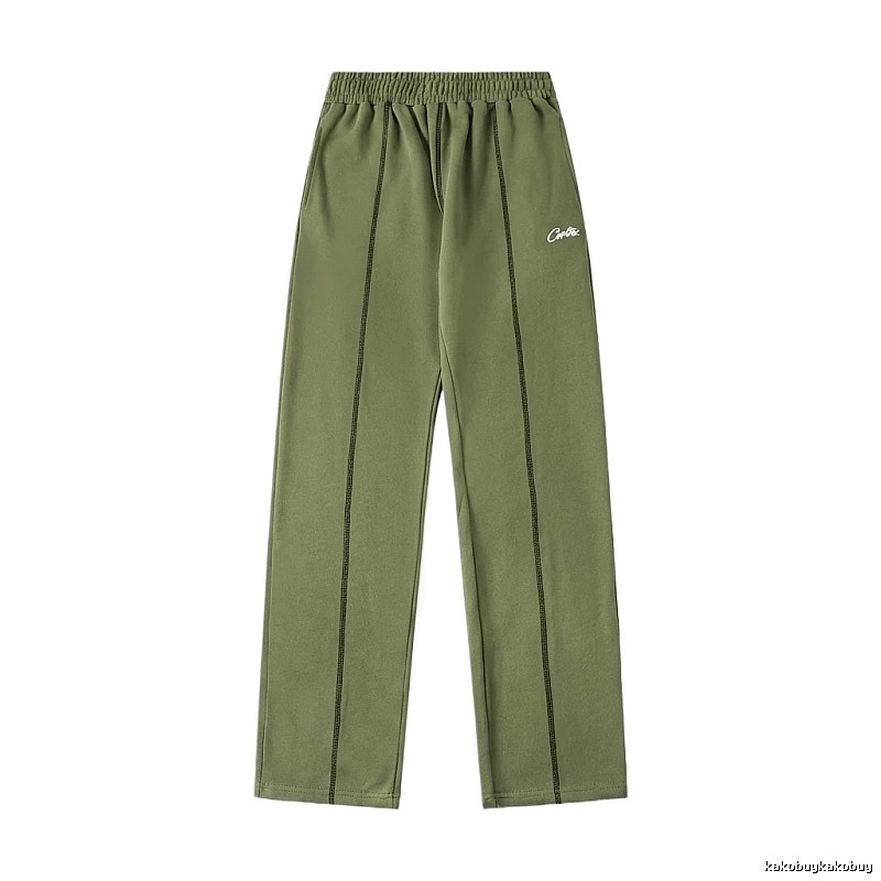 Corteiz minimalist style olive green long trousers