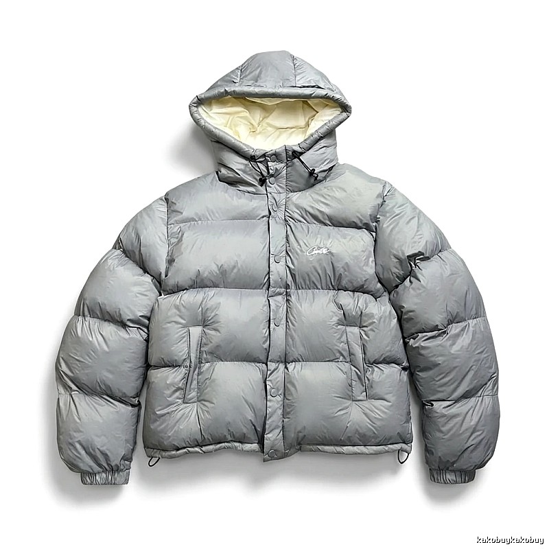 Corteiz trendy and cool style grey down jacket