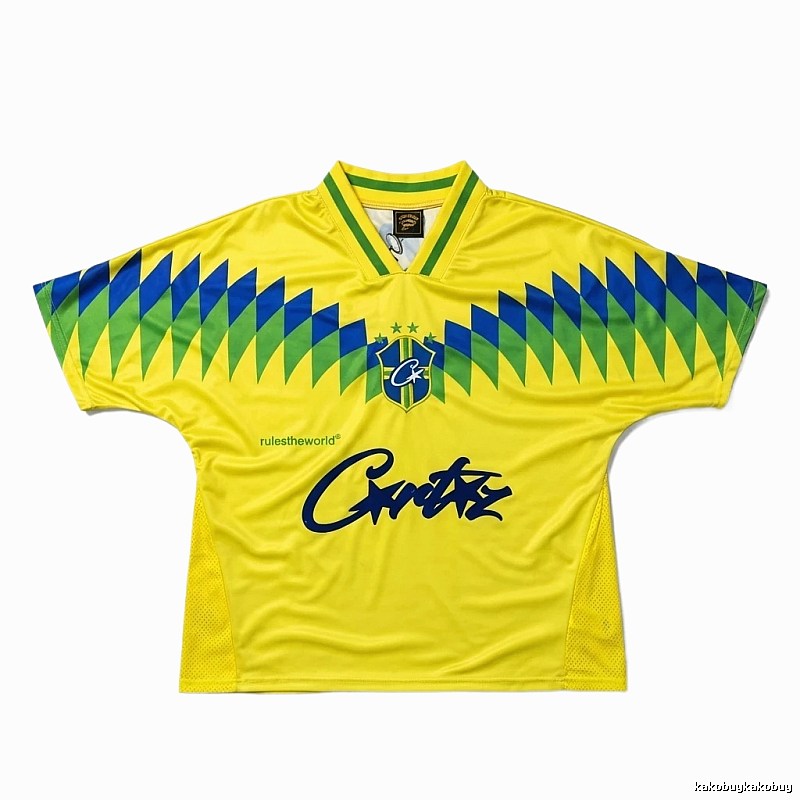 Corteiz yellow-green-blue color-blocked short-sleeve