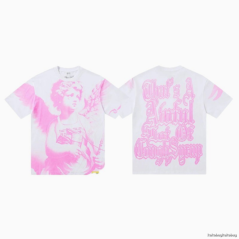 COUGH SYRUP Angel Print Street Style White and Pink T-shirt