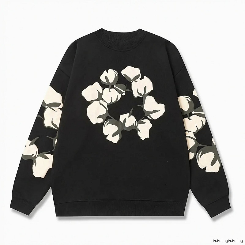 DENIM TEARS Cotton Printed Black Sweatshirt