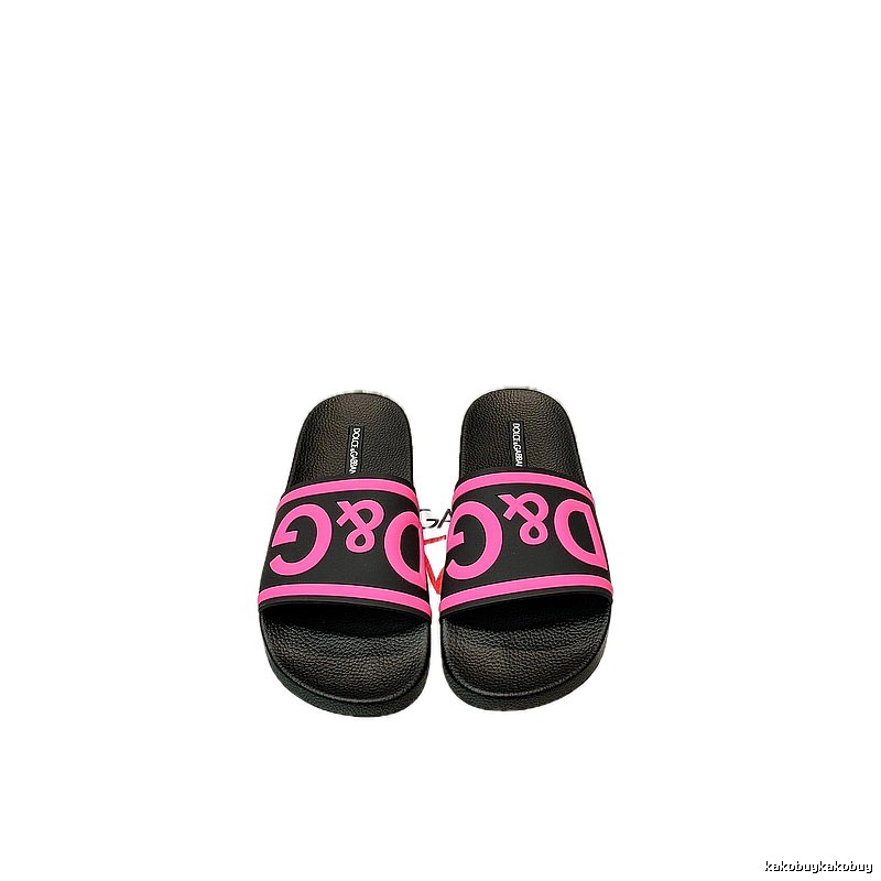 D&G Classic Logo Streetwear Style Black & Pink Colorblock Slide Sandals
