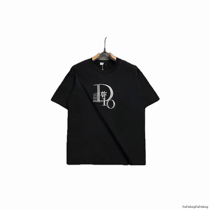 Dior Co-branded Embroidered Light Luxury Style Black Short-sleeve T-shirt