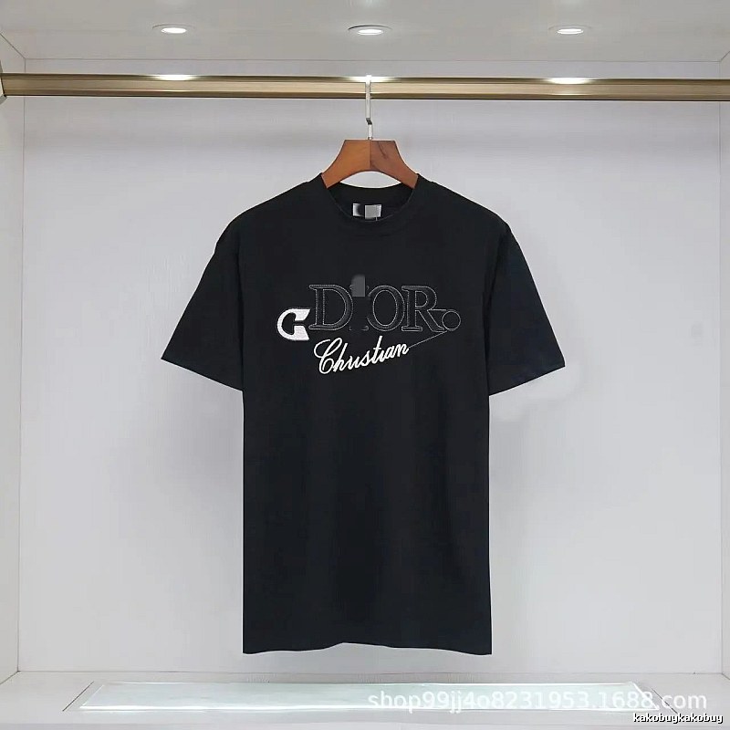 Dior Embroidered Casual Style Black Short-sleeve T-shirt