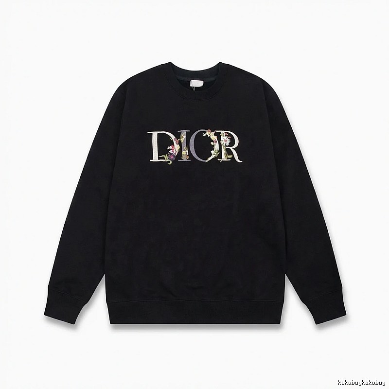 Dior Floral Alphabet Style Black Sweatshirt