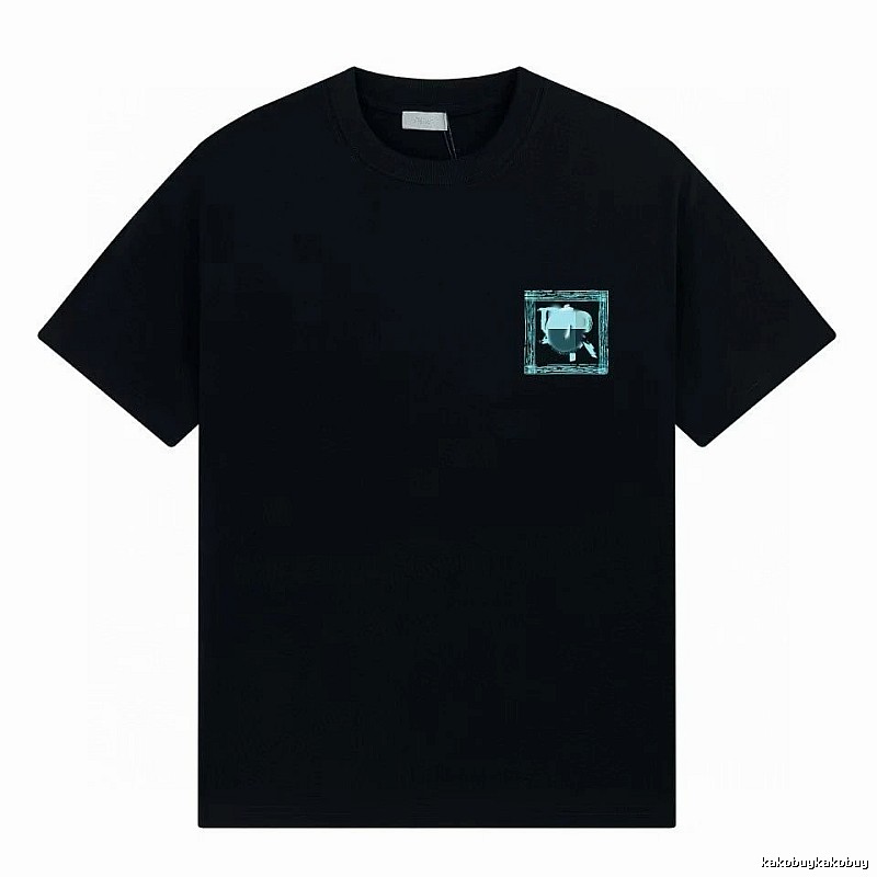 Dior Frame Print Trendy Style Black Short-sleeve T-shirt