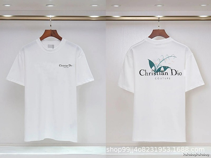 Dior Lily of the Valley Collection Casual Style White T-Shirt