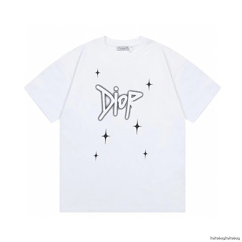 Dior Starburst Graffiti Street Style White Short-sleeve T-shirt