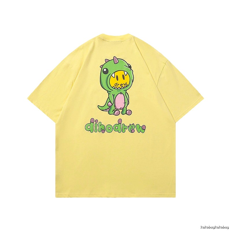 DREW Dinosaur Print Street Style Yellow Short-sleeve T-shirt
