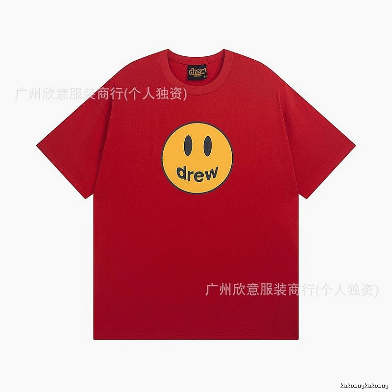 DREW Smiley American Street Style Red Short Sleeve T-Shirt
