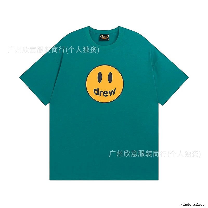 DREW Smiley Face Casual Style Lake Green Short Sleeve T-shirt