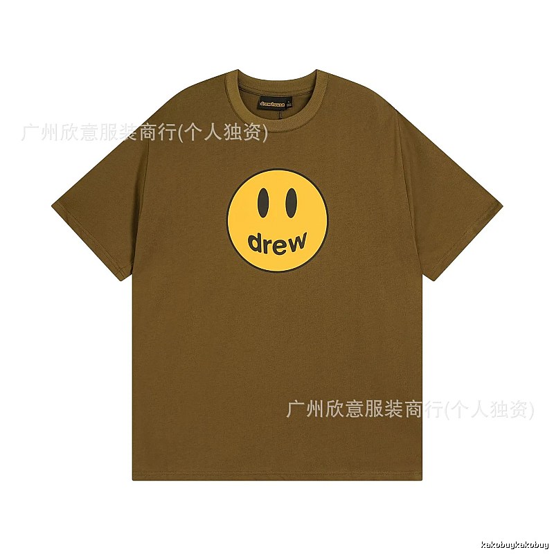 Drew Smiley Face Street Style Brown Short Sleeve T-shirt