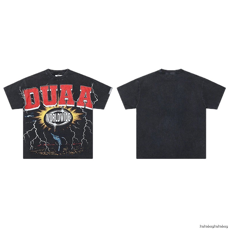 DUAA Lightning American Street Style Distressed Black T-shirt