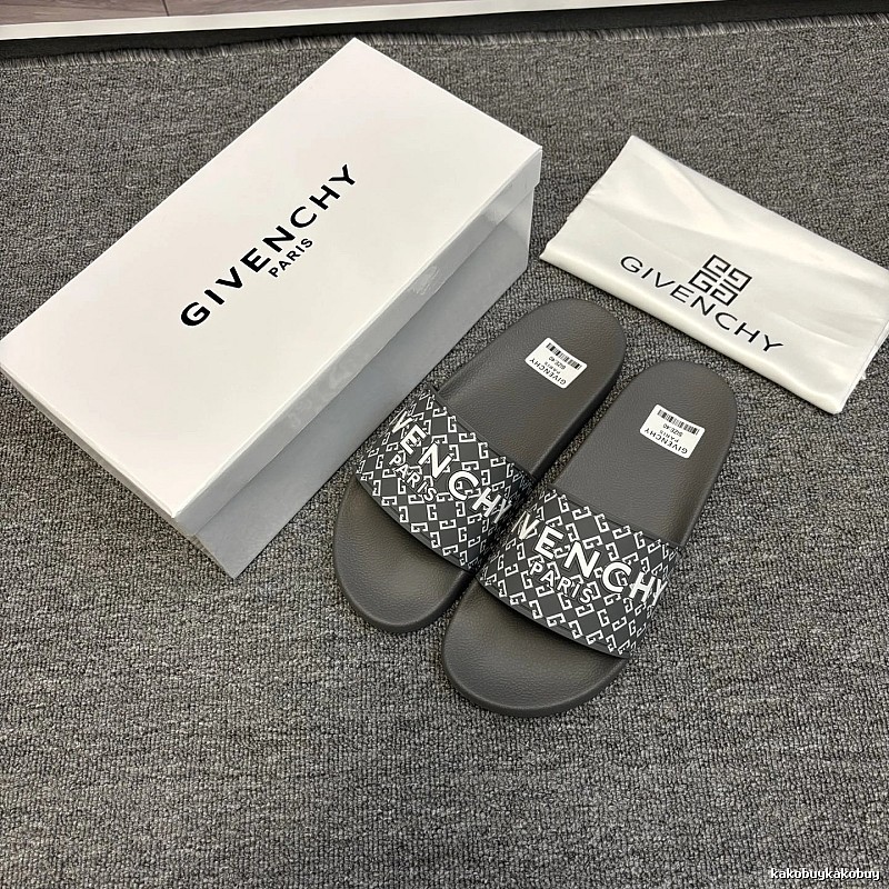 Givenchy All-Over Monogram Streetwear Style Dark Gray Slides