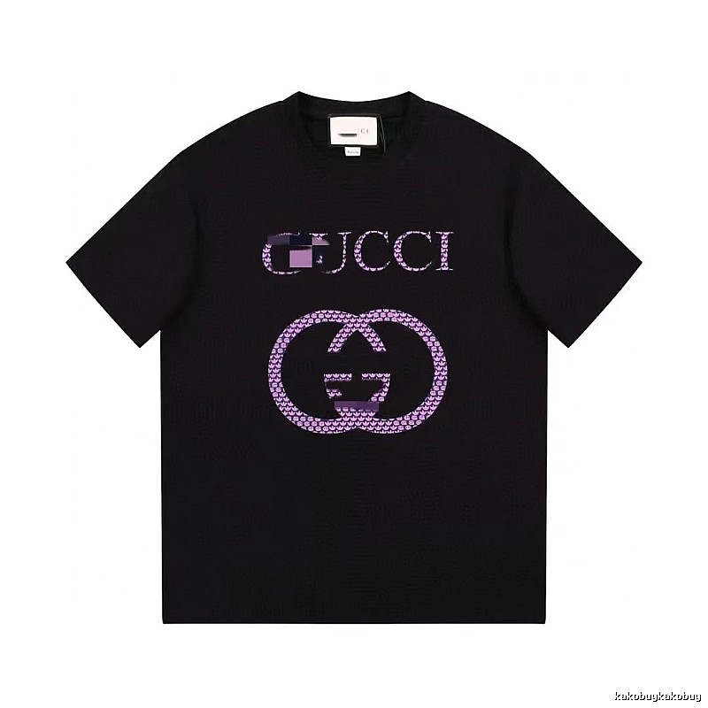 Gucci Double G Trendy Style Black and Purple Short Sleeve T-Shirt