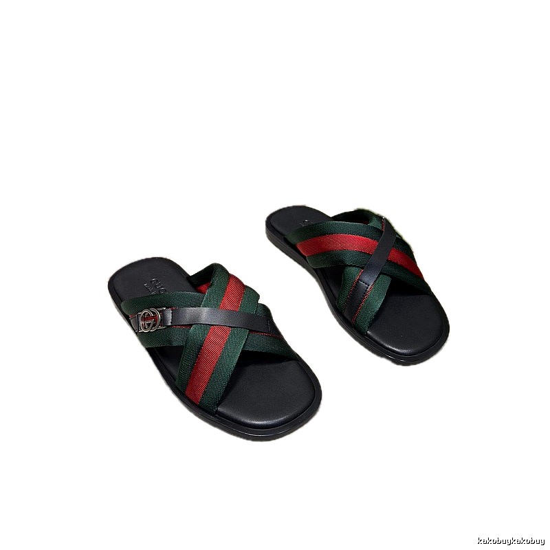 Gucci Interlocking G Webbing Casual Red and Green Slide Sandals